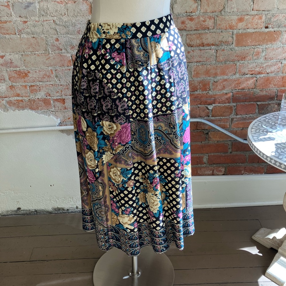 Koret Black Floral Vintage Skirt SIZE 14 - Picture 6 of 8